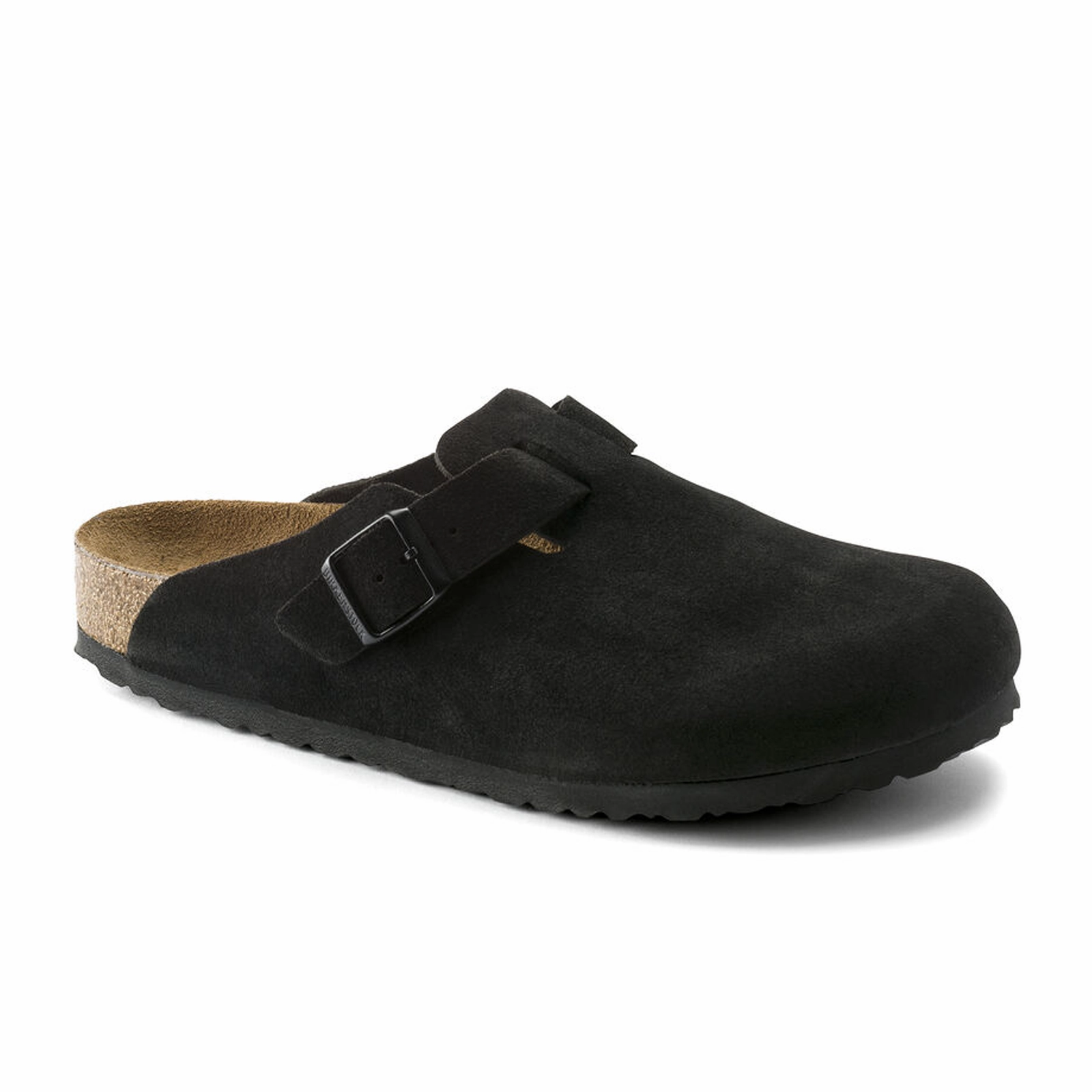 Birkenstock Boston Soft Footbed Clog (Unisex) - Black Suede Walking Fit