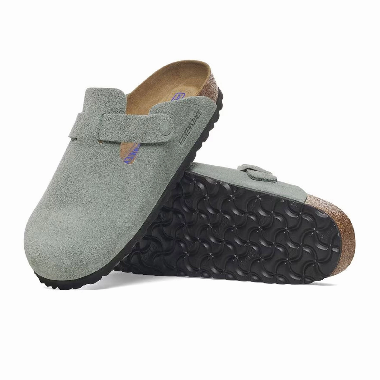 Birkenstock Boston Soft Footbed Narrow Clog (Women) - Pure Sage Suede Contoured Heel Woven