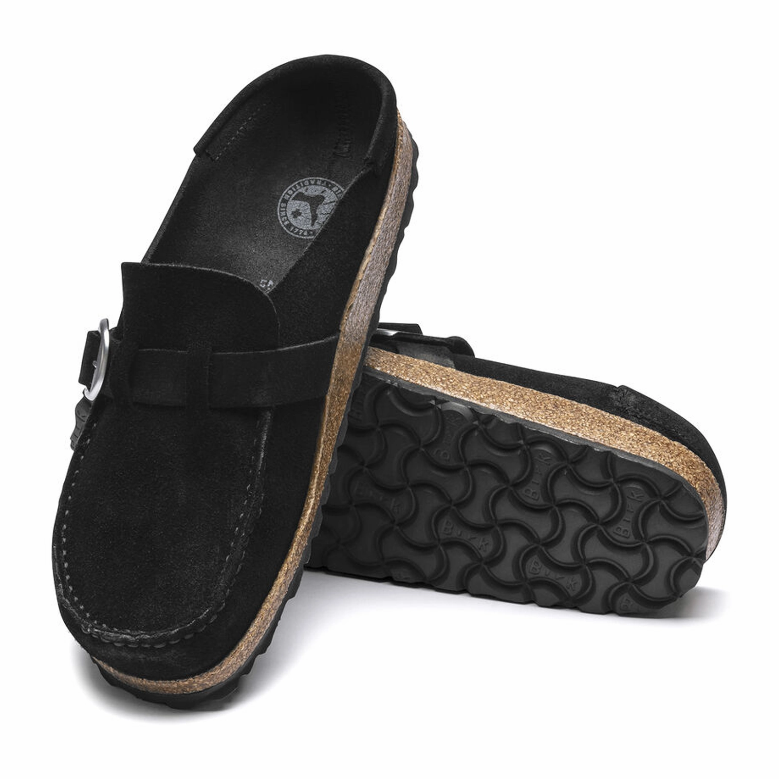 Minimalist Strap Pattern Birkenstock Buckley Narrow Clog (Women) - Black Suede