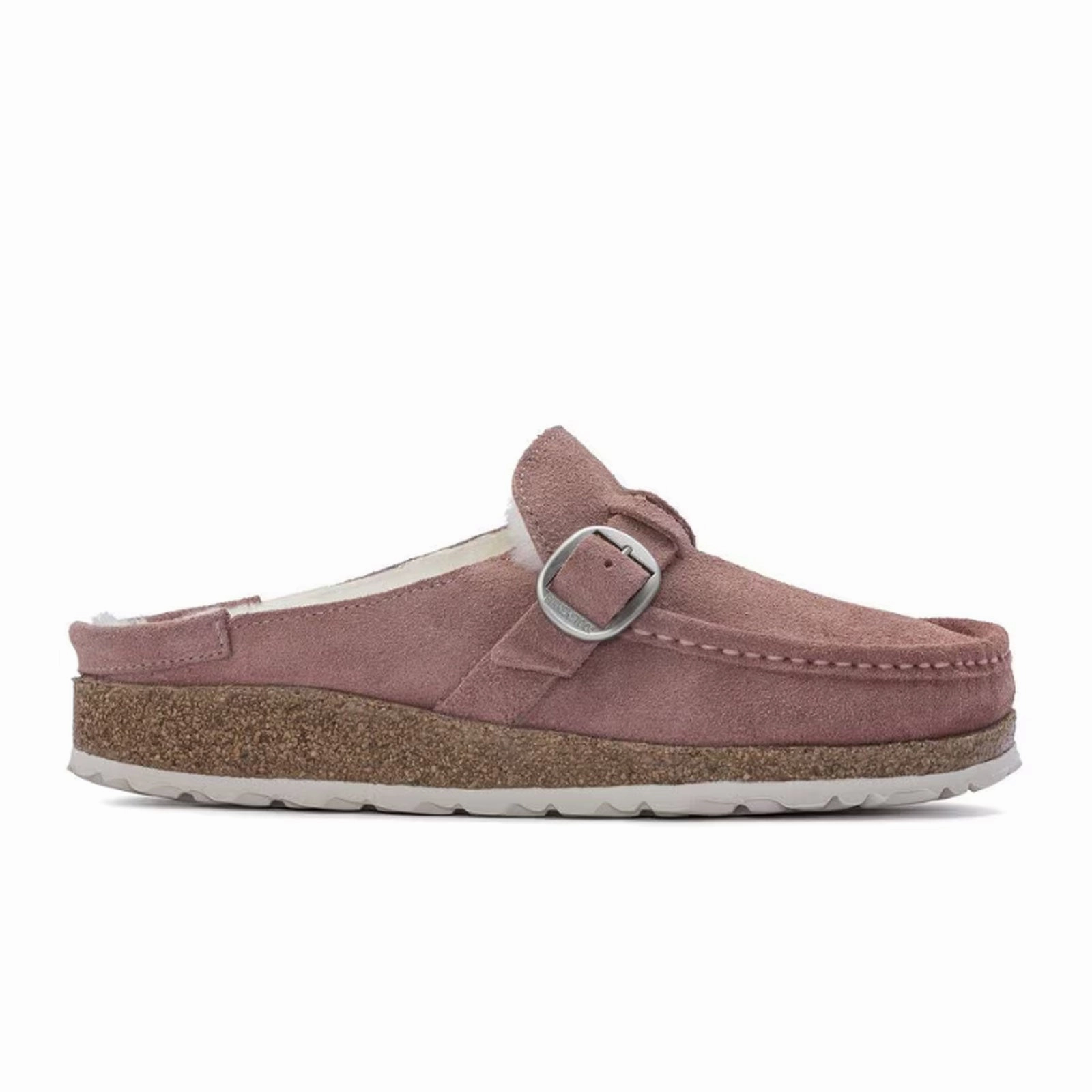 Birkenstock Buckley Narrow Clog (Women) - Pink Clay Suede/Natural Shearling wedge