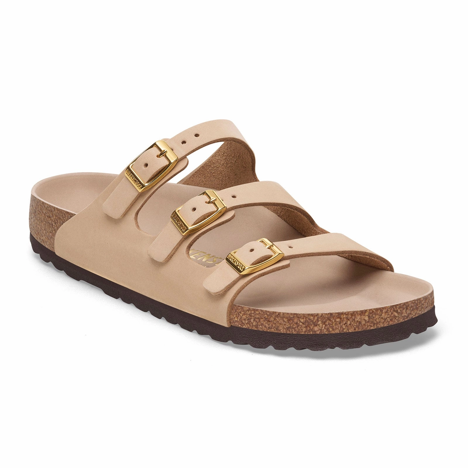 Birkenstock Florida Hex Slide Sandal (Women) - Sandcastle Nubuck Gold Touch