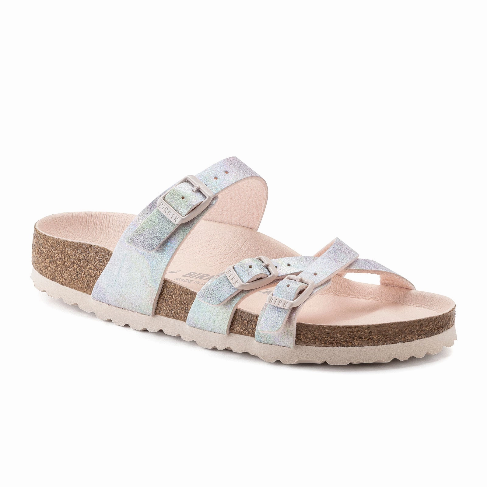 Leopard Touch Birkenstock Franca Vegan Slide Sandal (Women) - Iridescent Light Rose Microfiber