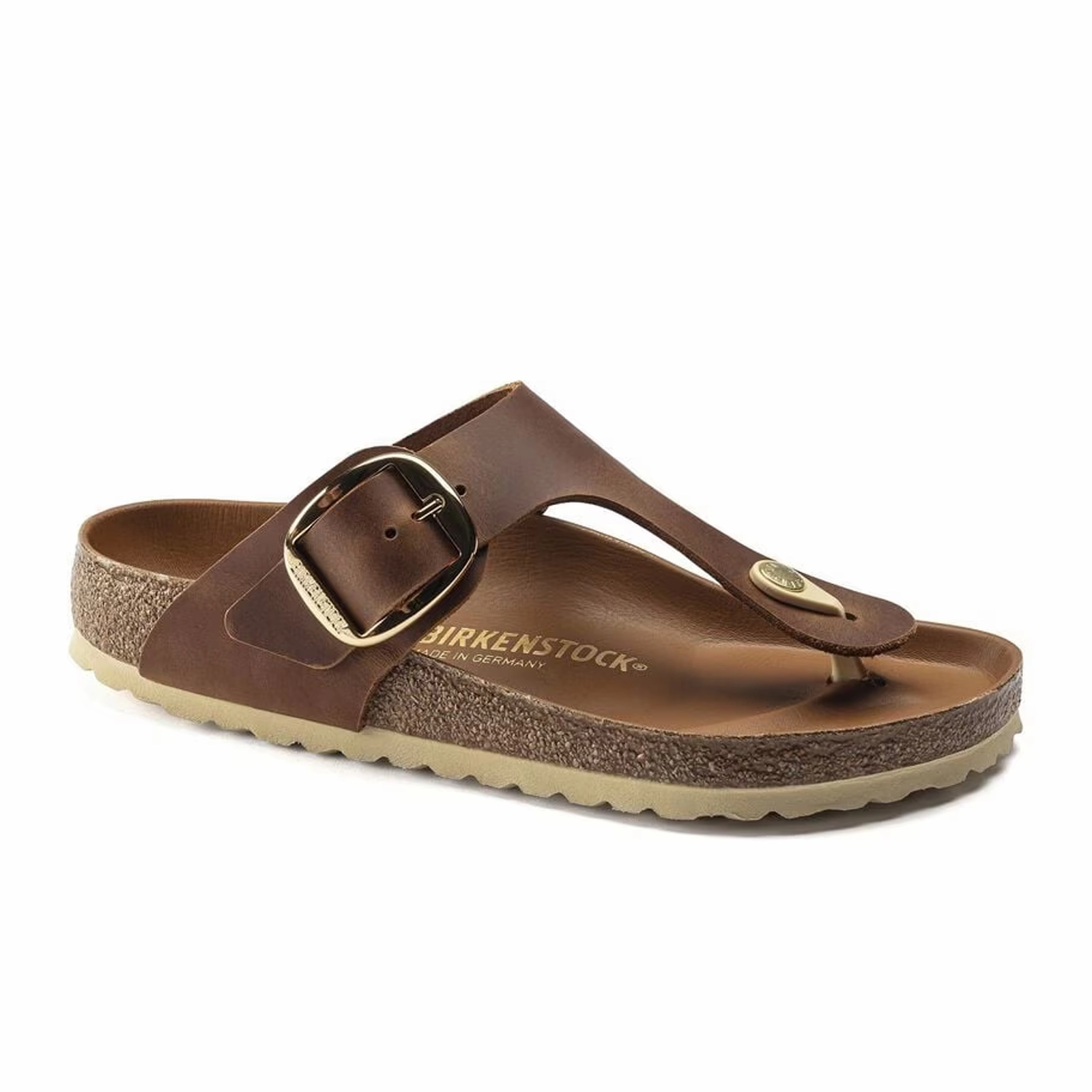 Flexible Fit Shoes Moisture Wicking Lining Birkenstock Gizeh Big Buckle Sandal (Women) - Cognac Leather