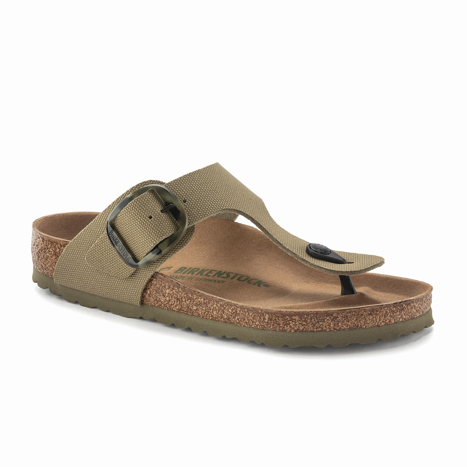 Layered Shock Pad Enhanced Traction Nodes Birkenstock Gizeh Big Buckle Vegan Sandal (Women) - Faded Khaki Canvas