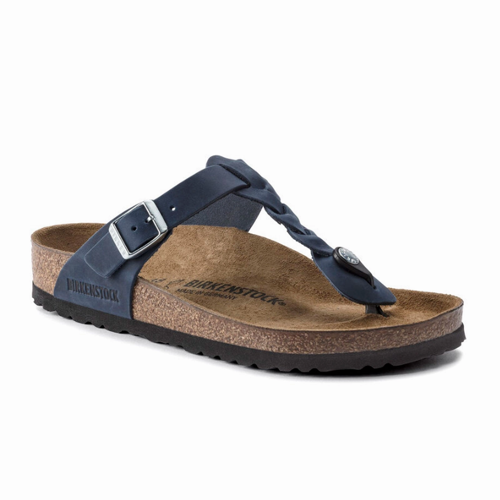 Birkenstock Gizeh Braid Sandal (Women) - Navy Oiled Leather Park Date Cushioned Footbed Design