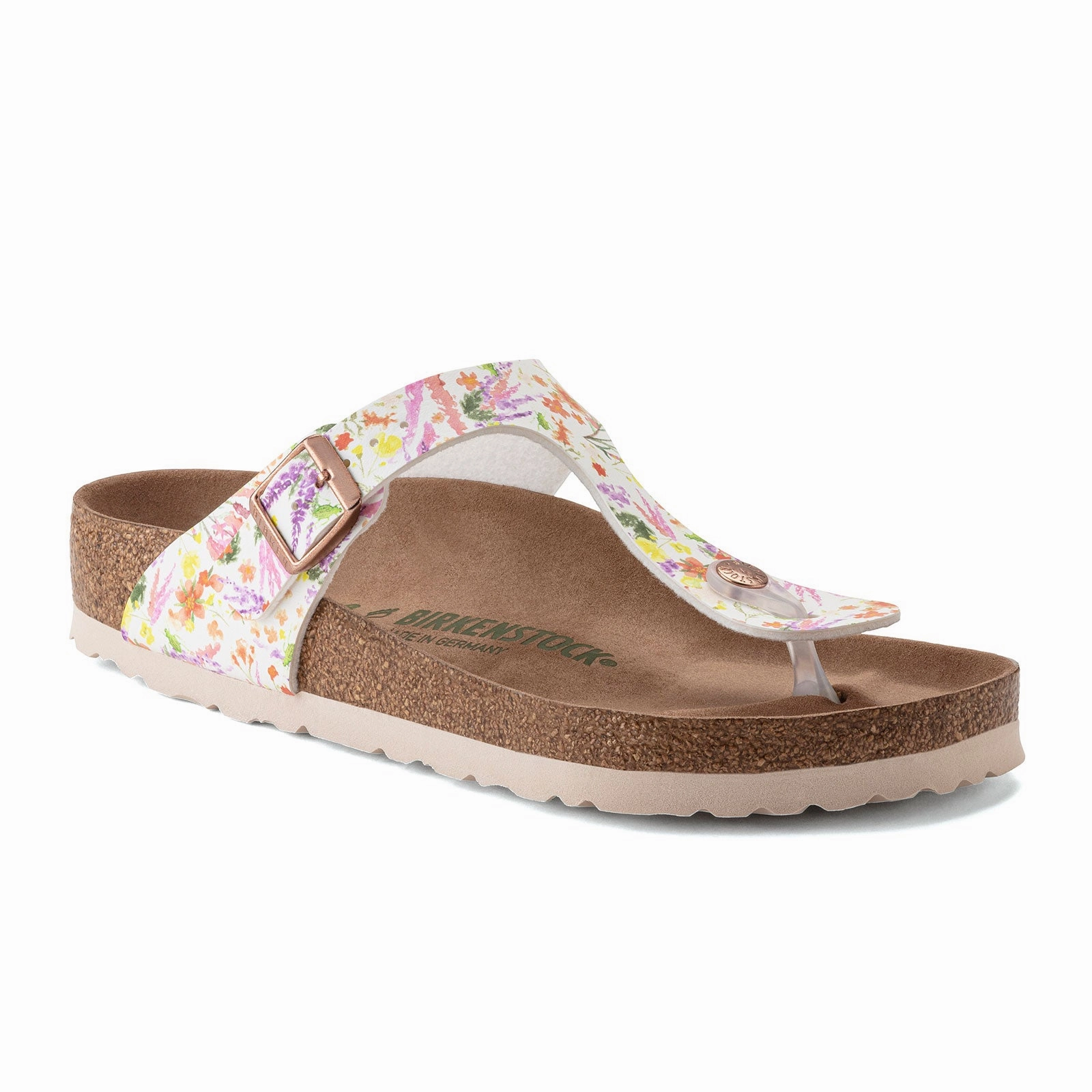 Trendy Footwear for Summer Layered Shock Pad Birkenstock Gizeh Vegan Sandal (Women) - Summer Garden Rose Birko-Flor