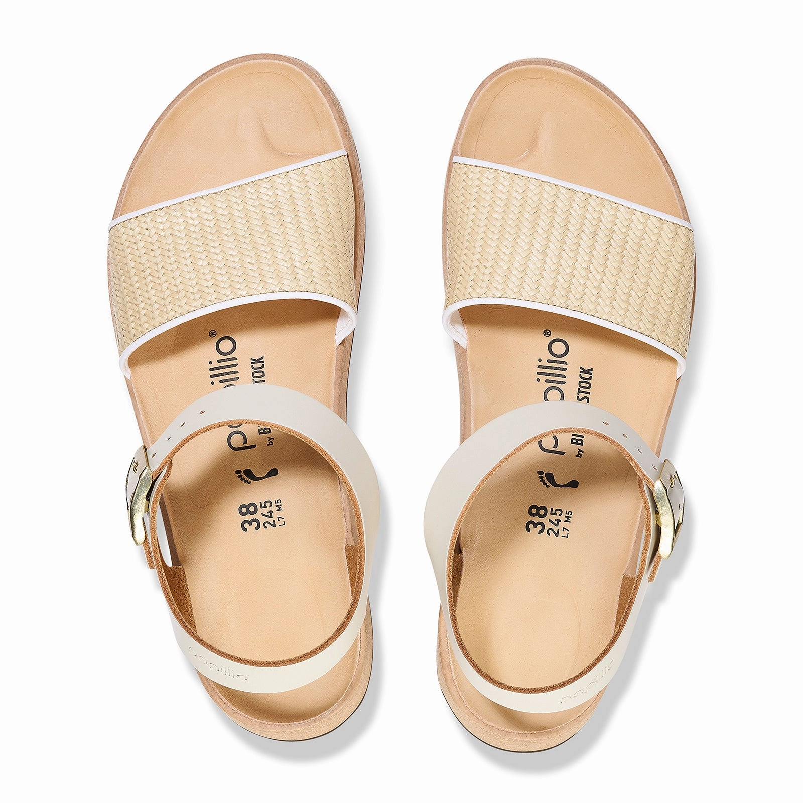 Calm Walk Birkenstock Glenda Narrow Wedge Sandal (Women) - Natural Leather/White Raffia