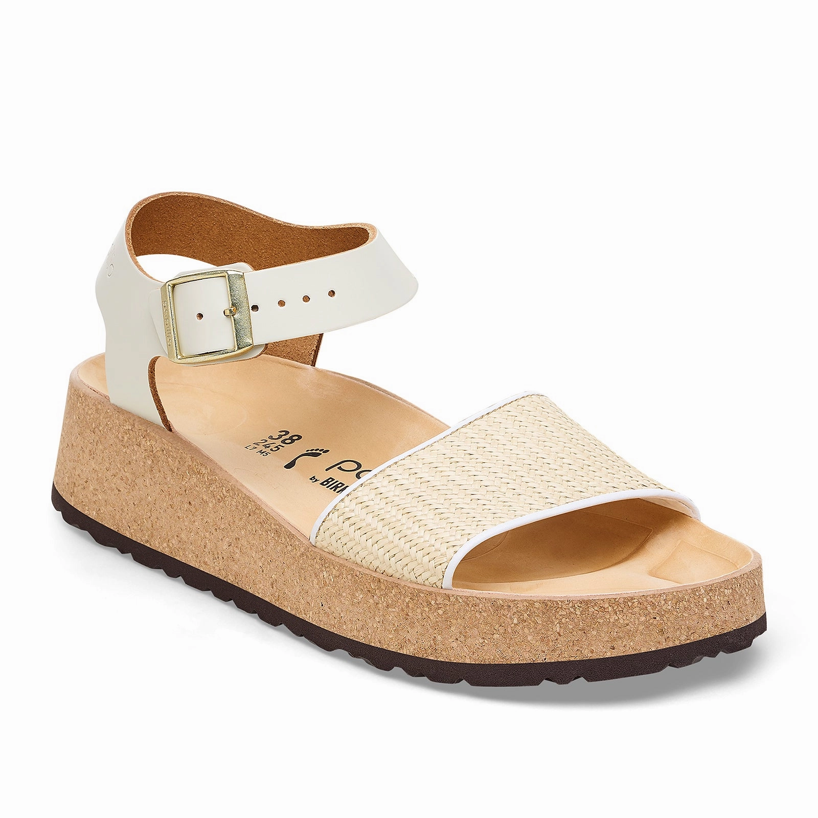 Birkenstock Glenda Narrow Wedge Sandal (Women) - Natural Leather/White Raffia Non Toxic Construction Adjustable Heel Strap