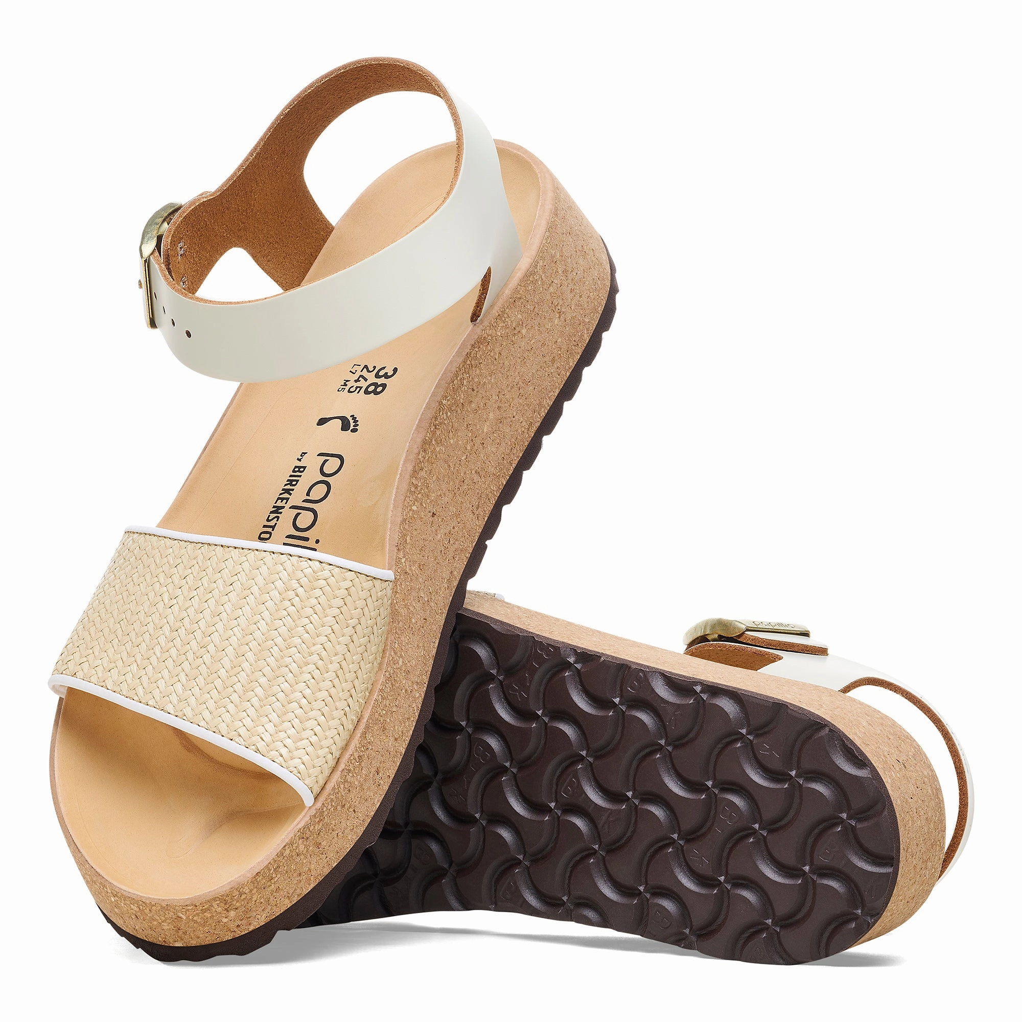 Birkenstock Glenda Narrow Wedge Sandal (Women) - Natural Leather/White Raffia Sleek Travel Footwear