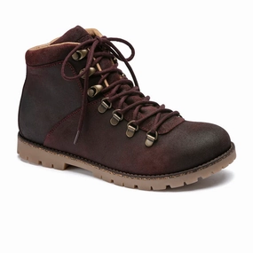 Birkenstock Jackson Narrow Ankle Boot (Women) - Burgundy Oiled Suede Wide Sole Grippy Outsole Mountain Hike