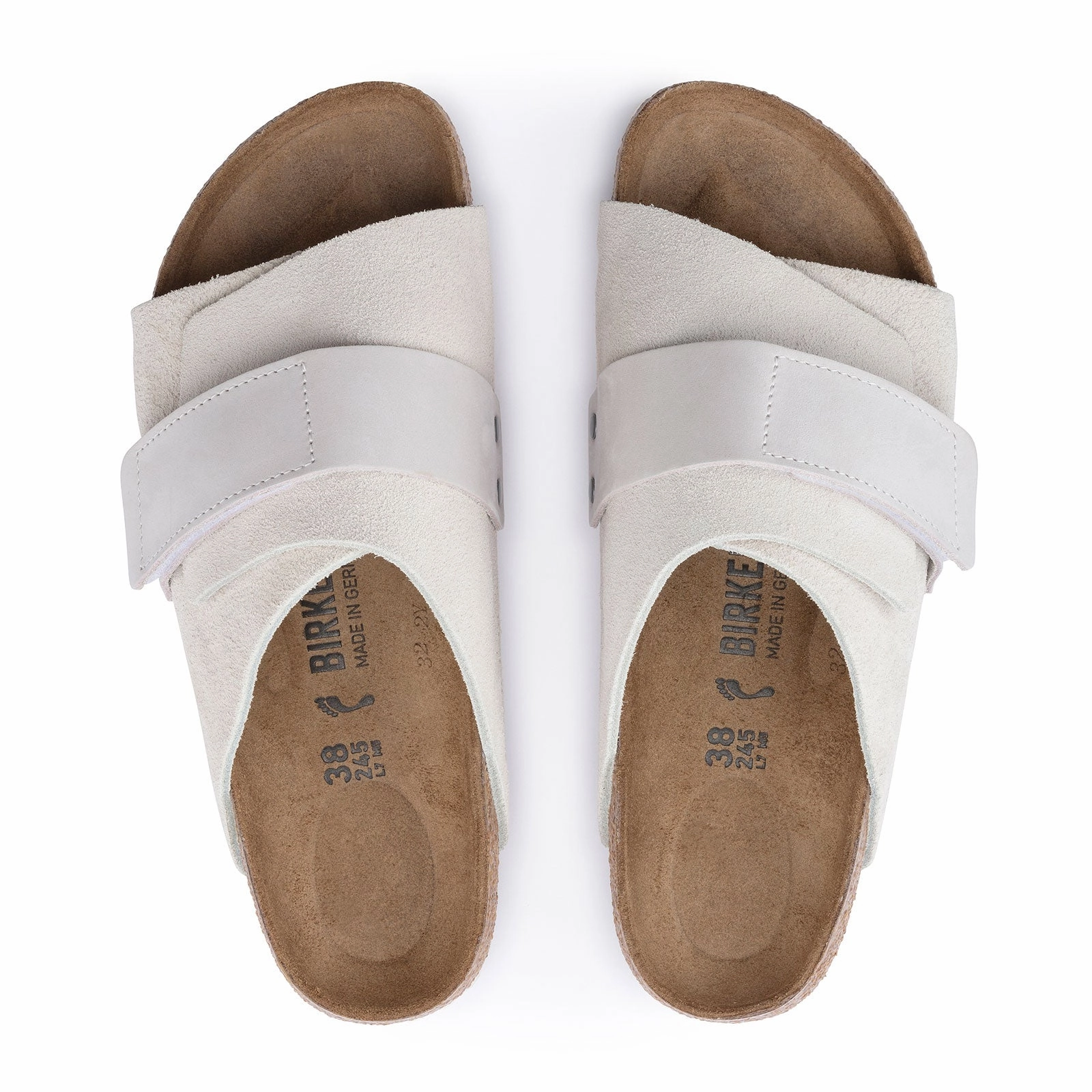 Slide Fit Birkenstock Kyoto Narrow Slide Sandal (Women) - Antique White Suede/Antique White Nubuck