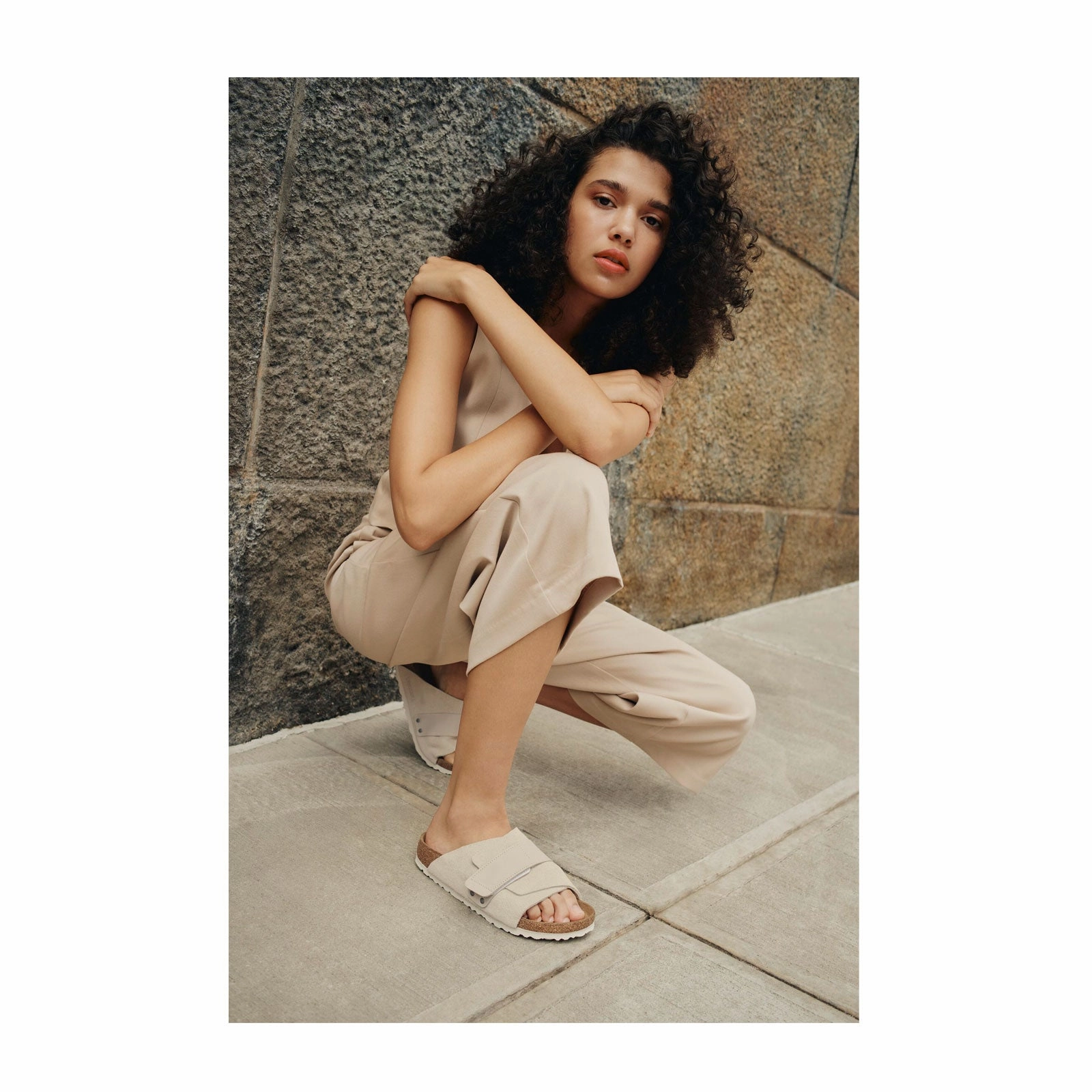 Relaxing Shoes Trendy Vibe Birkenstock Kyoto Narrow Slide Sandal (Women) - Antique White Suede/Antique White Nubuck