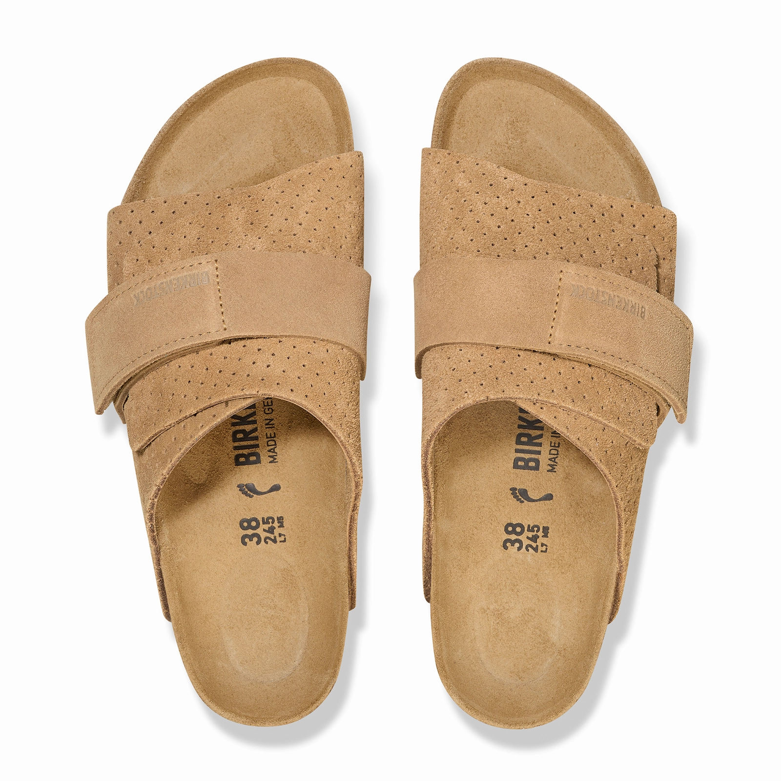 Birkenstock Kyoto Narrow Slide Sandal (Women) - Dotted New Beige Suede Cushioned Collar Padding