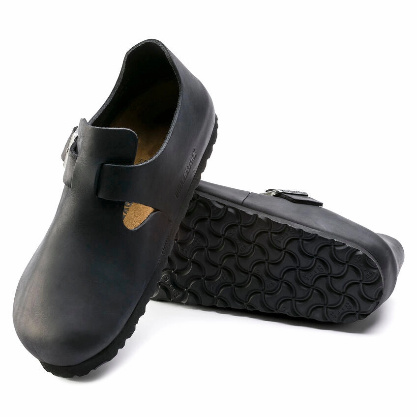 Protective Finish Hiking Trails BIRKENSTOCK LONDON CLASSIC FOOTBED SHOE - BLACK OILED LEATHER