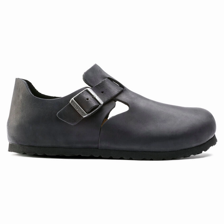 Outdoor Chore Stable Support Cold Climate BIRKENSTOCK LONDON CLASSIC FOOTBED SHOE - BLACK OILED LEATHER