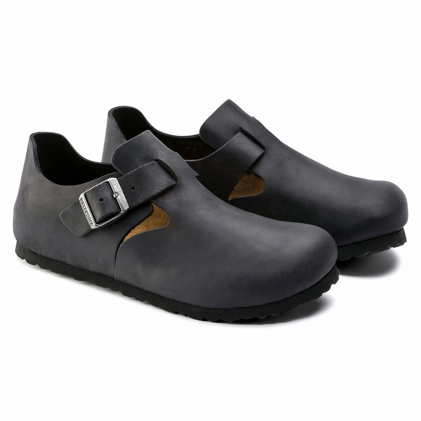 BIRKENSTOCK LONDON CLASSIC FOOTBED SHOE - BLACK OILED LEATHER Adjustable lacing
