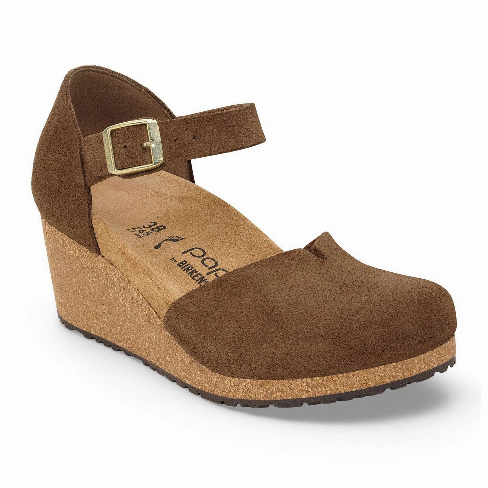 Mid Heel Street Style Birkenstock Mary Wedge Sandal (Women) - Dark Tea Suede