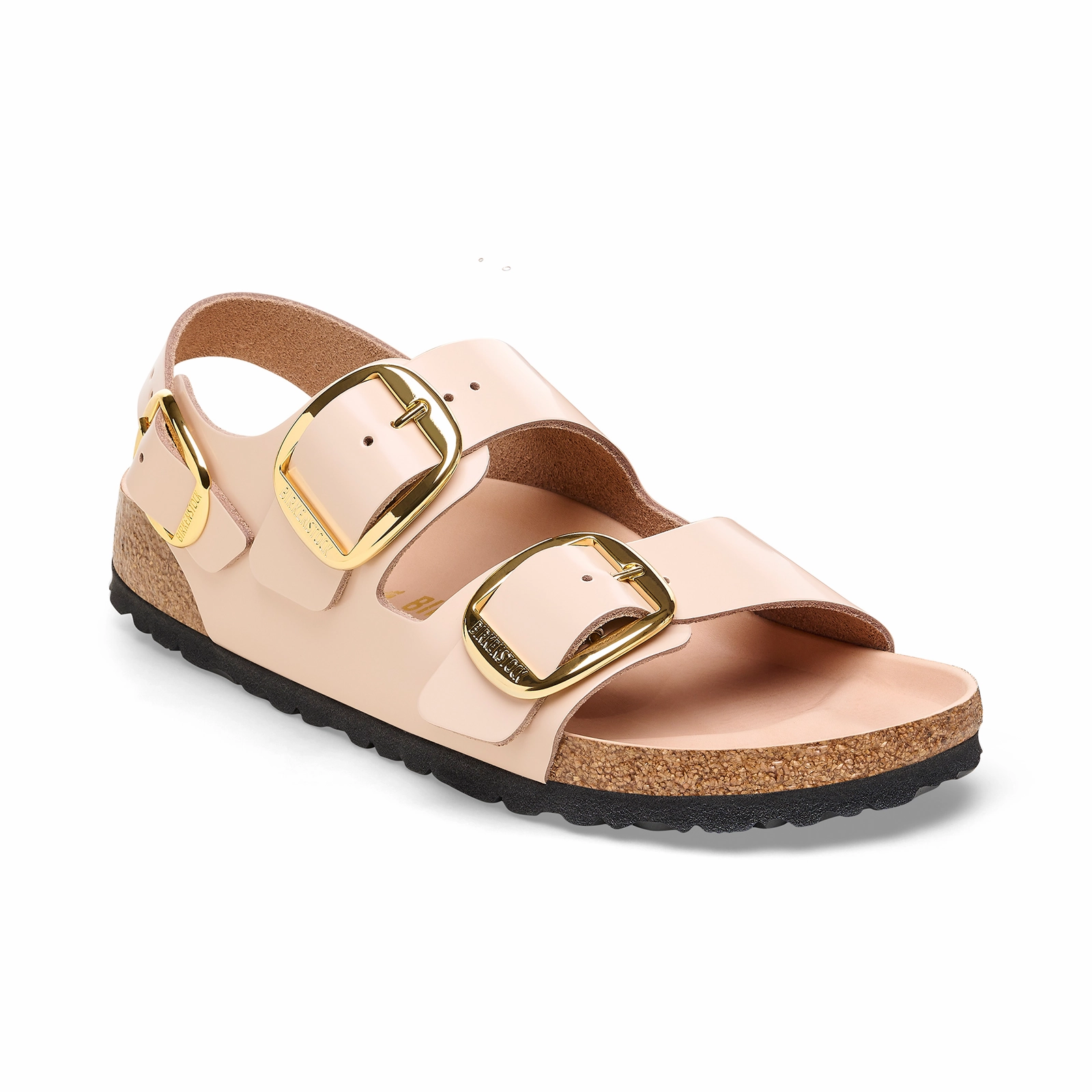 Sporty Sandals for Summer Toe Protection Birkenstock Milano Big Buckle Narrow Backstrap Sandal (Women) - High Shine New Beige Leather