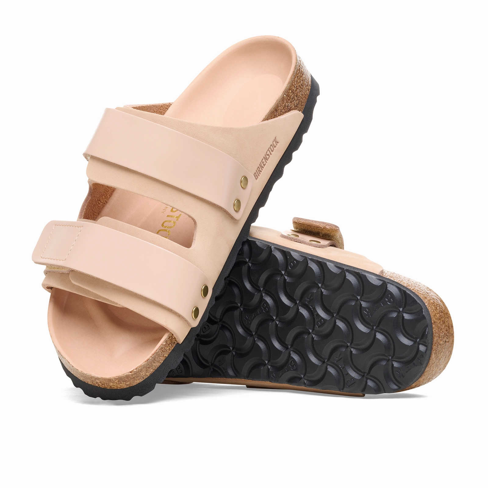 Birkenstock Uji Hex Narrow Slide Sandal (Women) - High Shine New Beige Nubuck slip resistant texture Active Feet