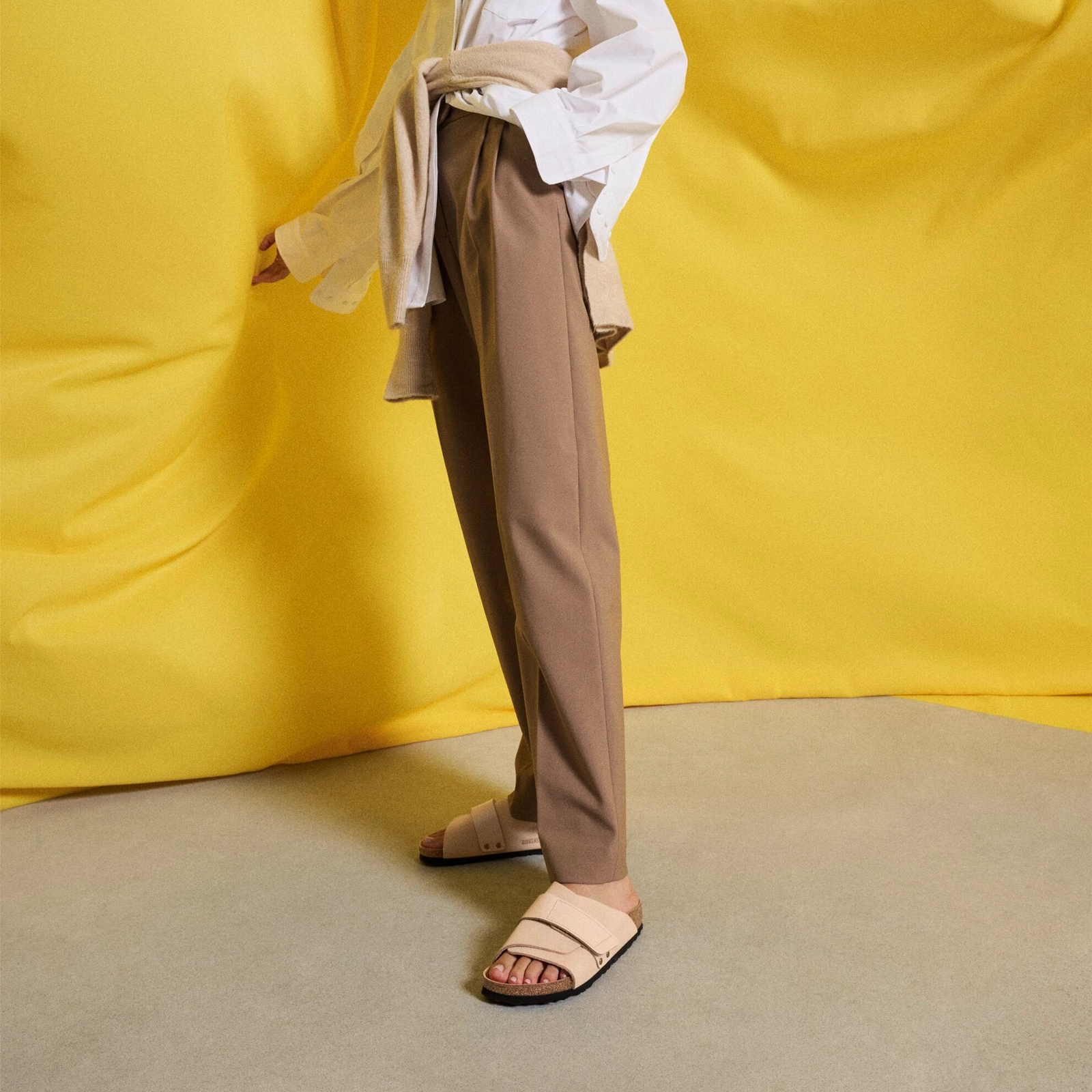 Work Break Fashion Edge Birkenstock Uji Hex Narrow Slide Sandal (Women) - High Shine New Beige Nubuck