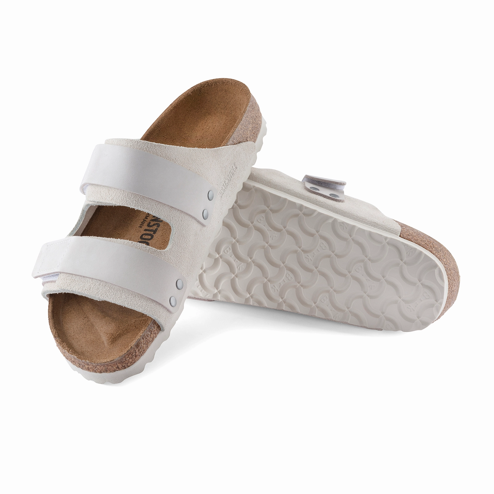 Birkenstock Uji Narrow Slide Sandal (Women) - Antique White Suede/Antique White Nubuck Drive Day