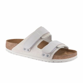 Comfort Walk Quick Drying Materials Birkenstock Uji Narrow Slide Sandal (Women) - Antique White Suede/Antique White Nubuck