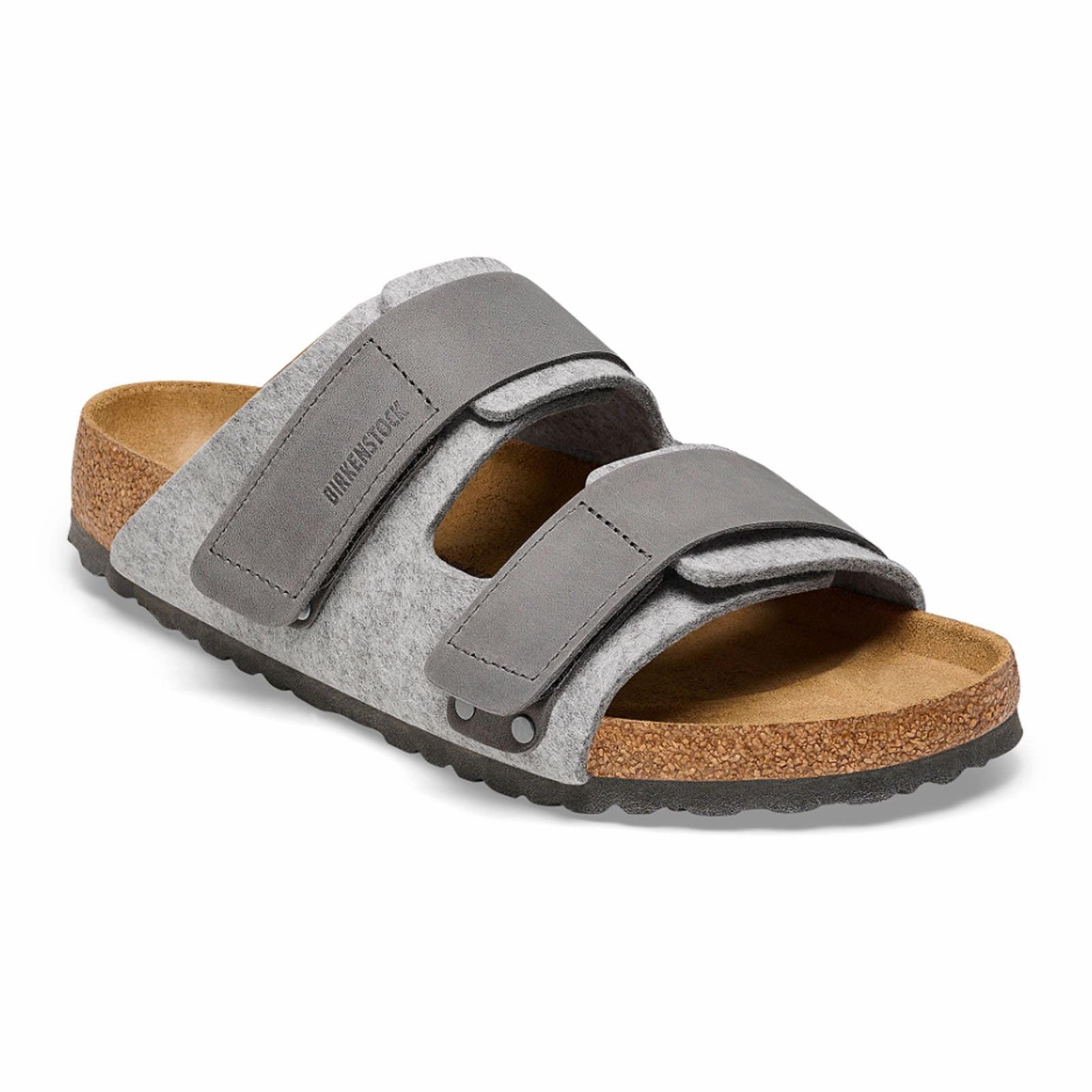 Birkenstock Uji Slide Sandal (Men) - Light Gray Leather/Iron Wool Relaxed Outdoor Footwear