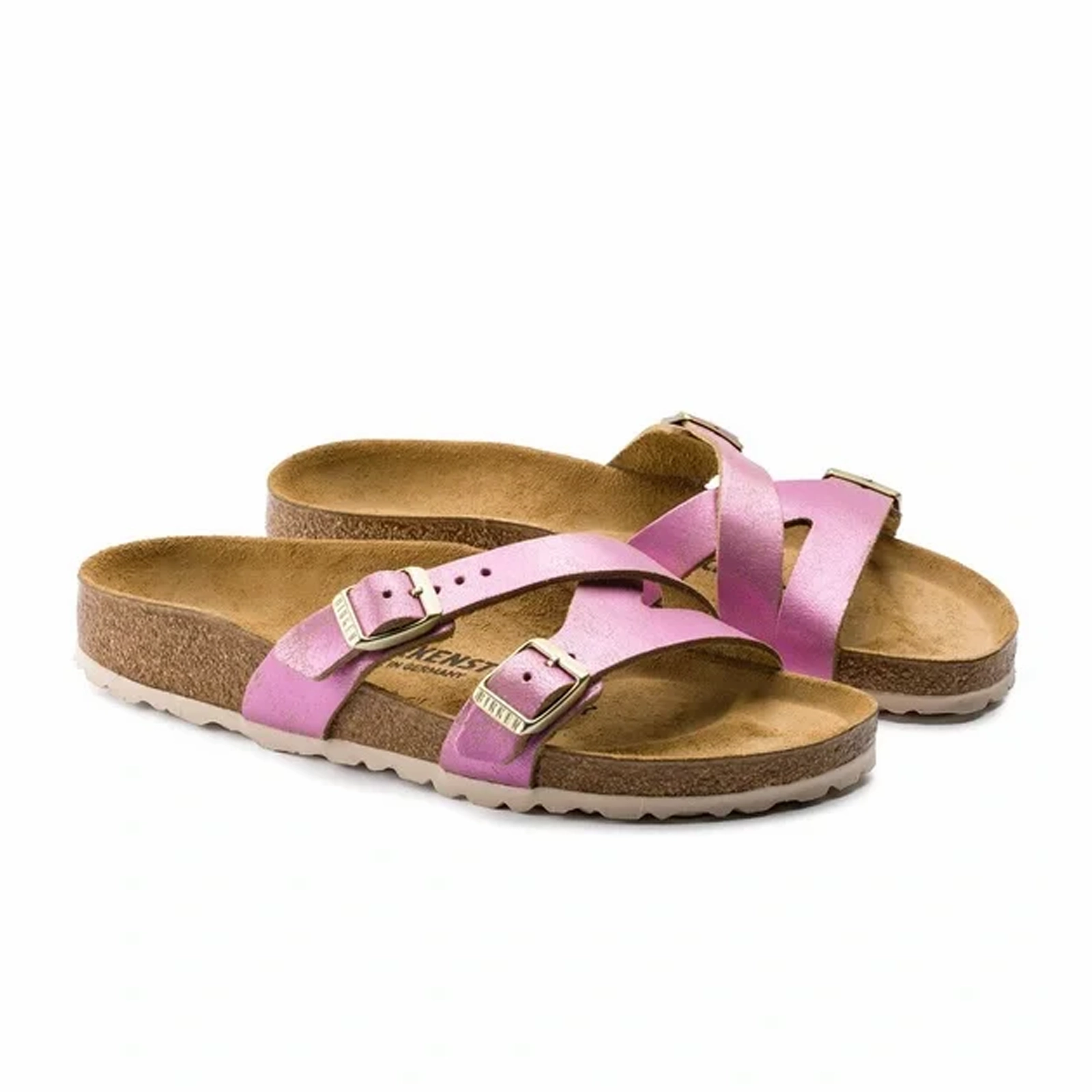 Simple Entry Comfortable Footbed Birkenstock Yao Narrow Slide Sandal (Women) - Washed Metallic Pink Suede