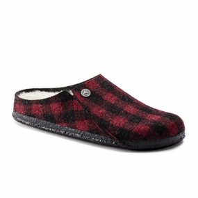 Birkenstock Zermatt Slipper (Women) - Red Plaid Wool/Natural Shearling High-Comfort Fit