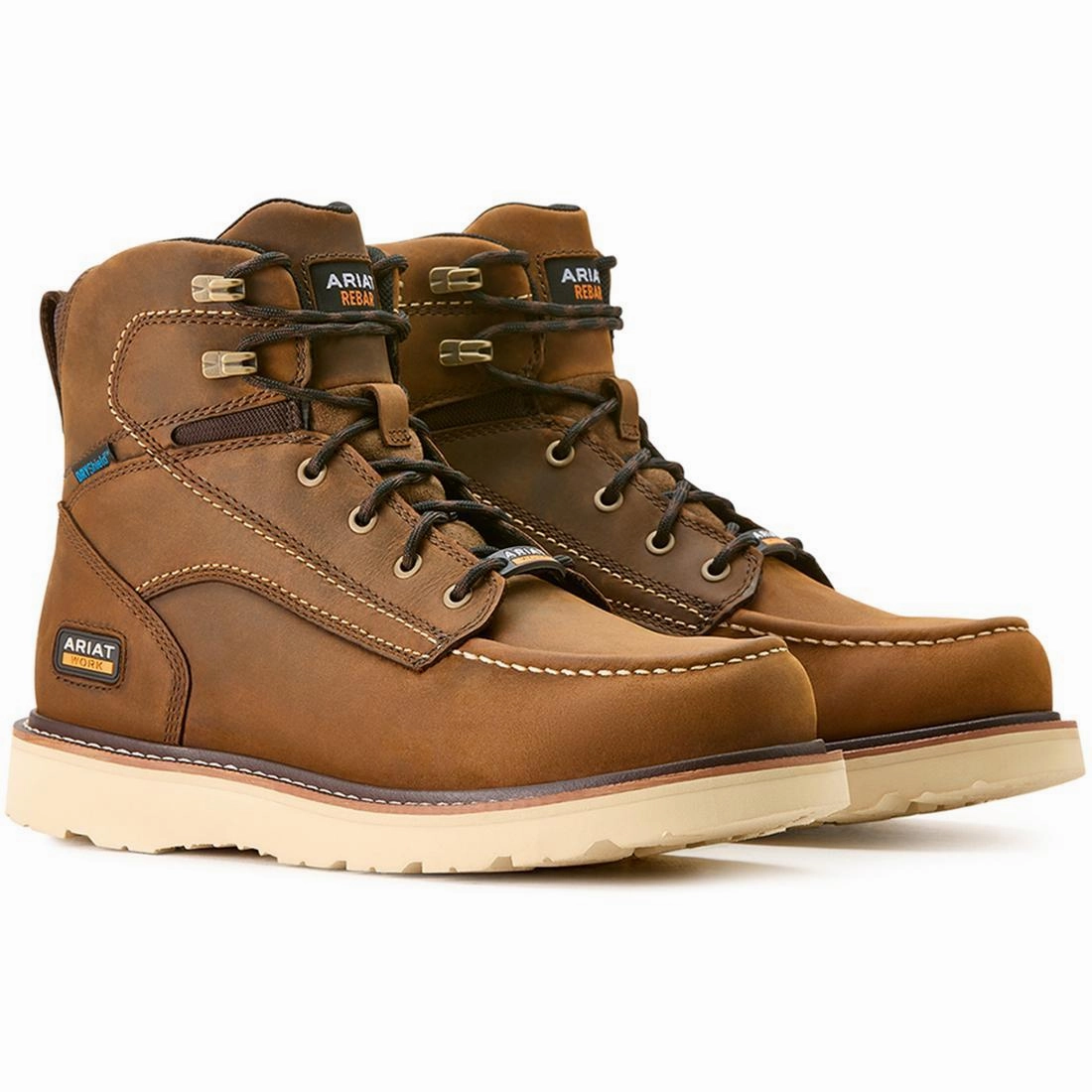 Hyperelastic Foam Layer Rebar 6 inch Soft-Toe Waterproof Moc Toe Wedge Boot Distressed Brown