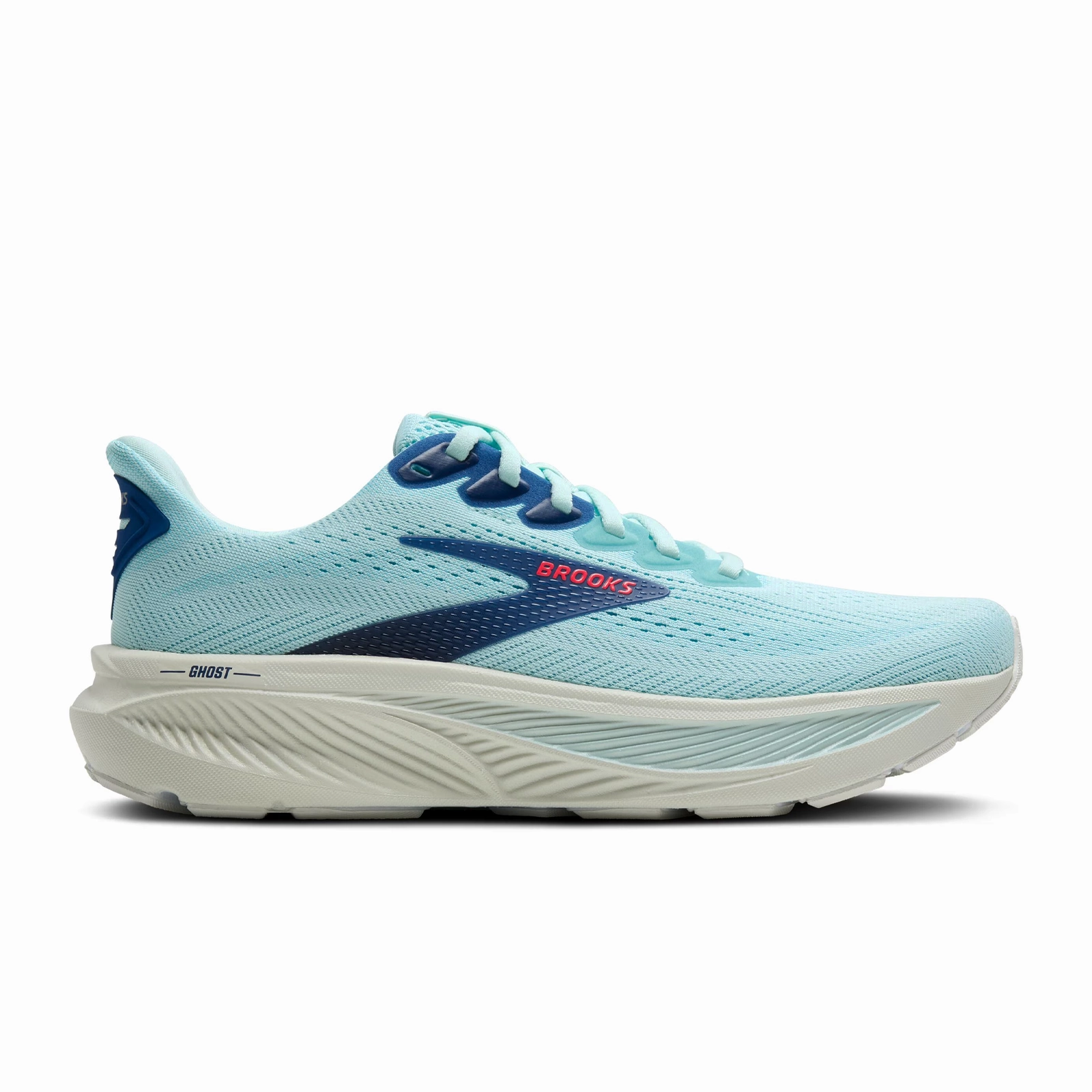 Comfortable Insole Lightweight Comfort Brooks Ghost 17 Running Shoe (Women) - Clearwater/Navy Peony