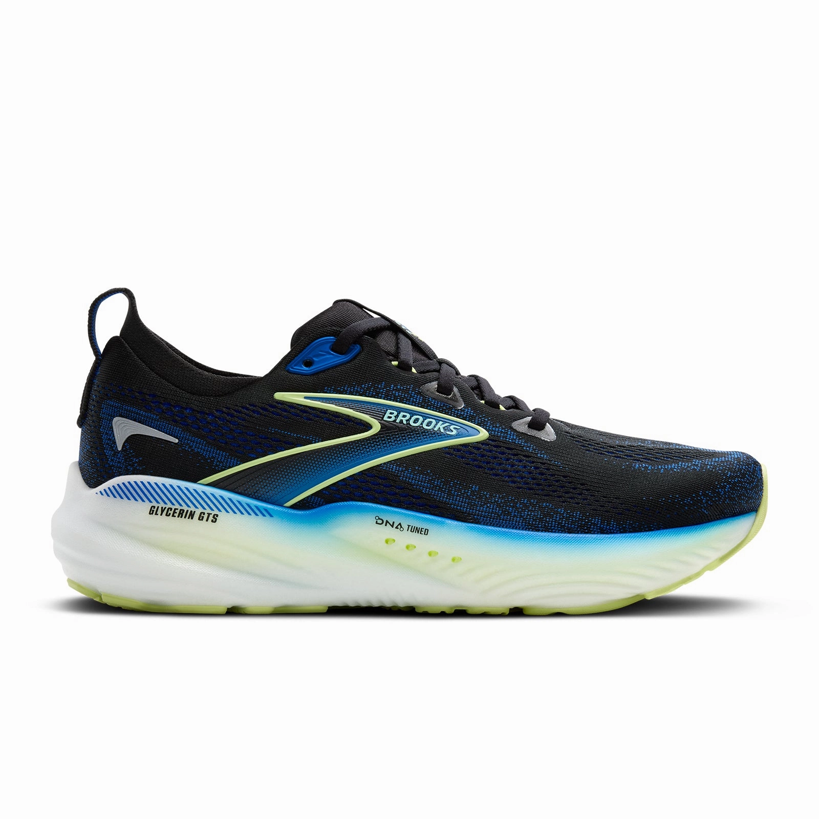 Brooks Glycerin GTS 22 Running Shoe (Men) - Black/Cobalt/Neo Yellow Sidewalk Ready Anti Static Material