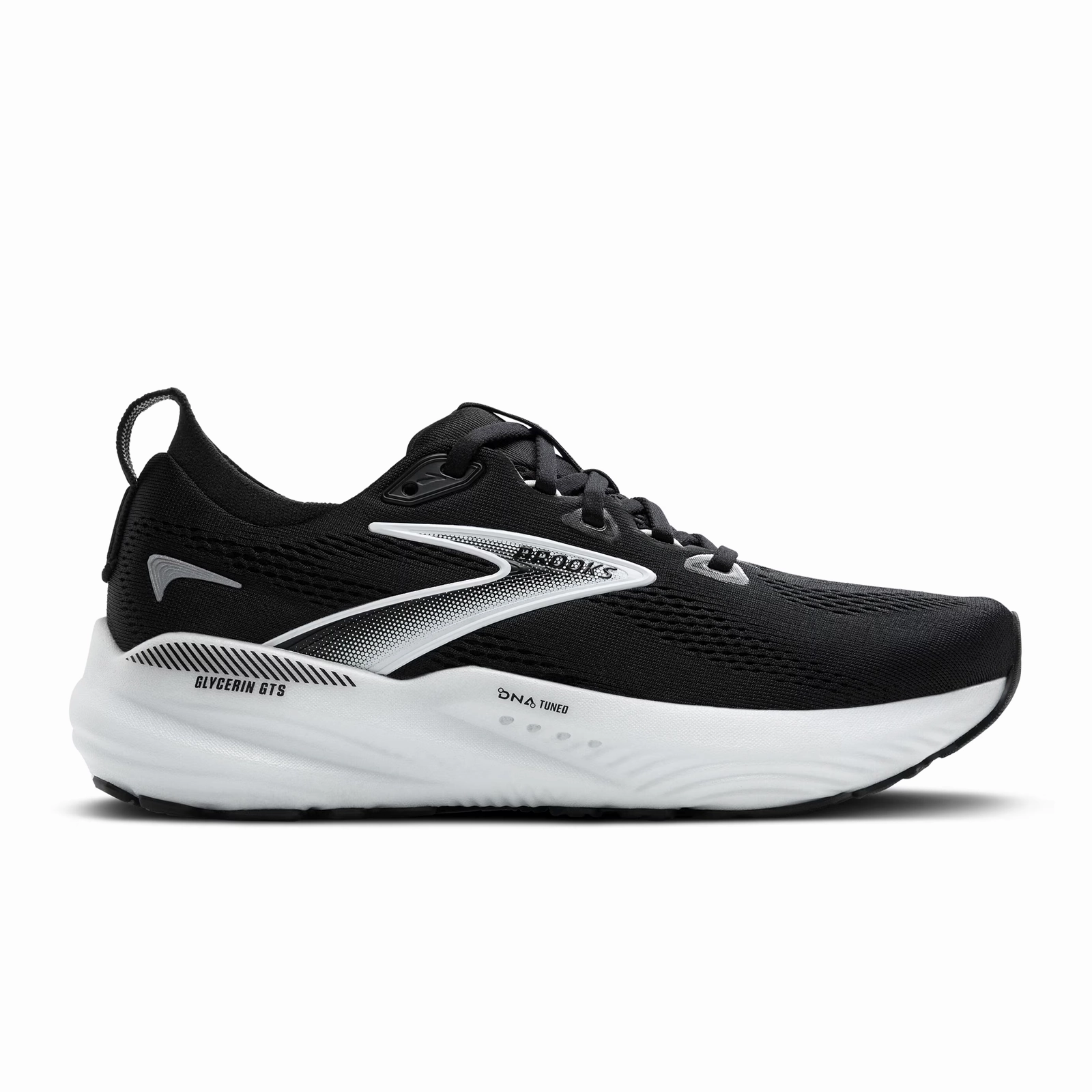 Flexible Flats Stabilizing Arch Brooks Glycerin GTS 22 Running Shoe (Men) - Black/Grey/White