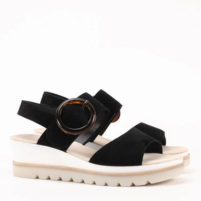 Vibrant breathability BUCKLE WEDGE - BLACK - LEATHER