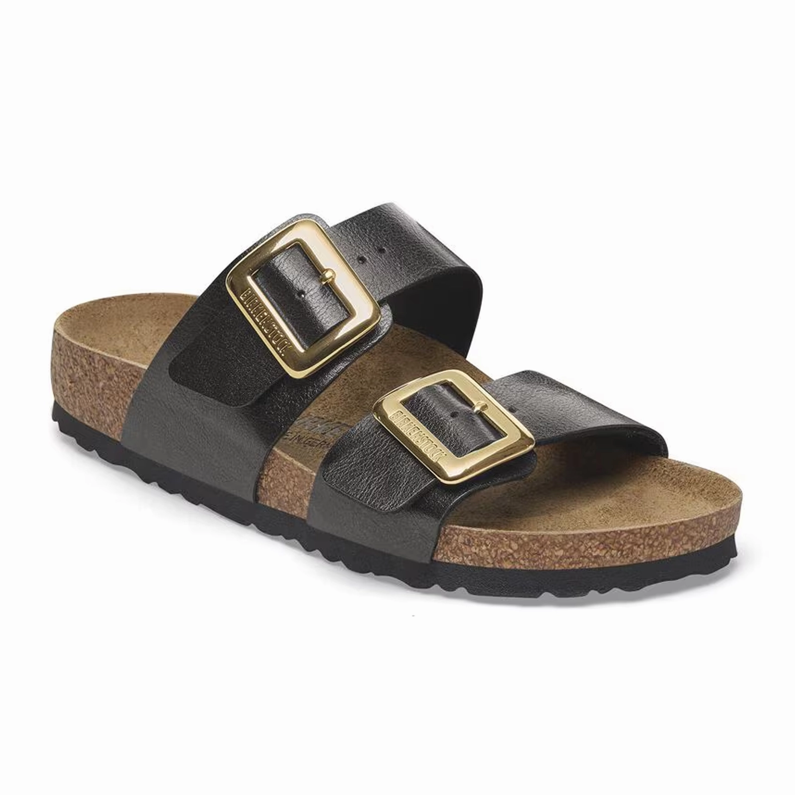 Fit All Birkenstock Sydney Luxe Buckle Narrow Slide Sandal (Women) - Graceful Licorice Birko-Flor