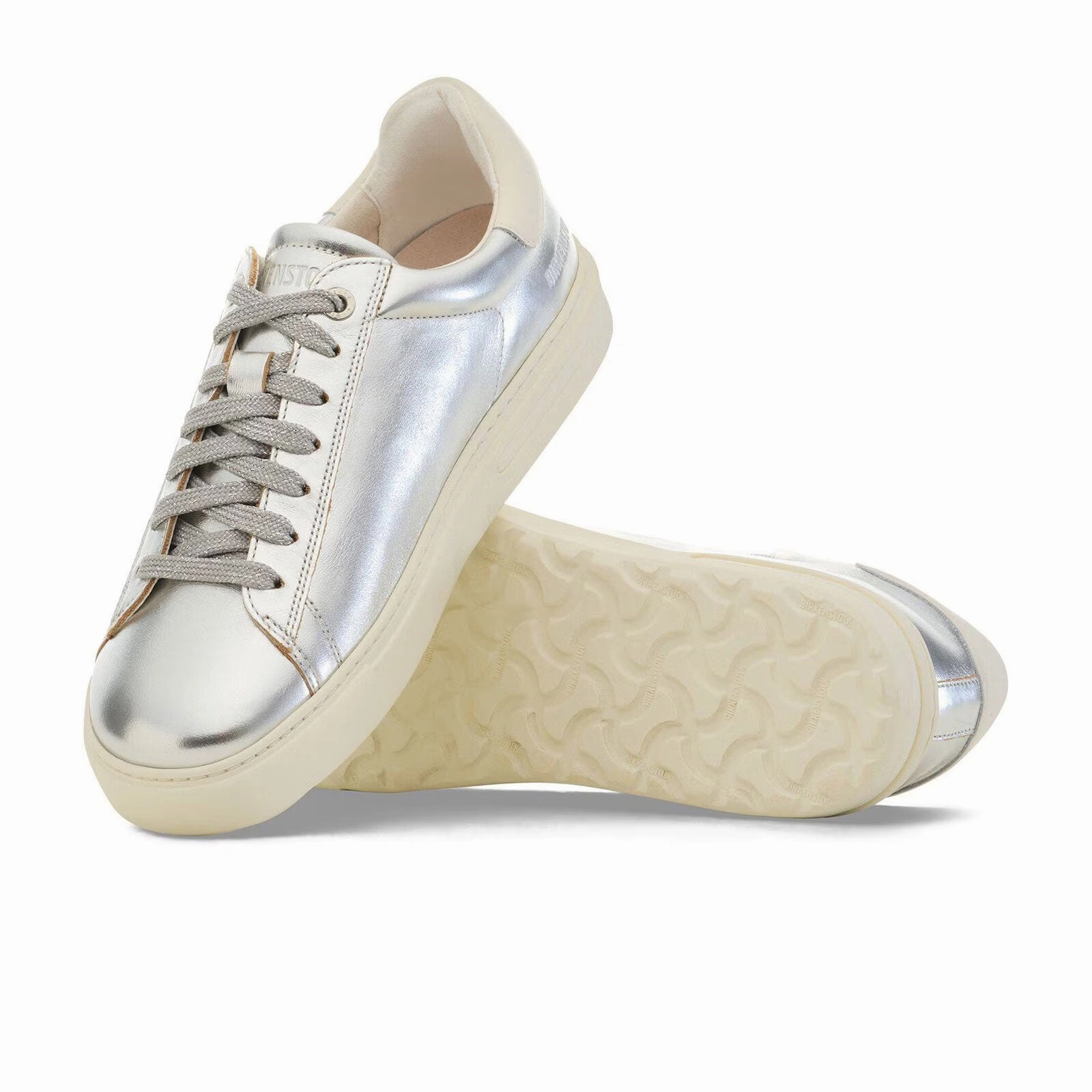 Birkenstock Bend Sneaker (Women) - Metallic Silver/White Leather Flexible Outdoor Footwear