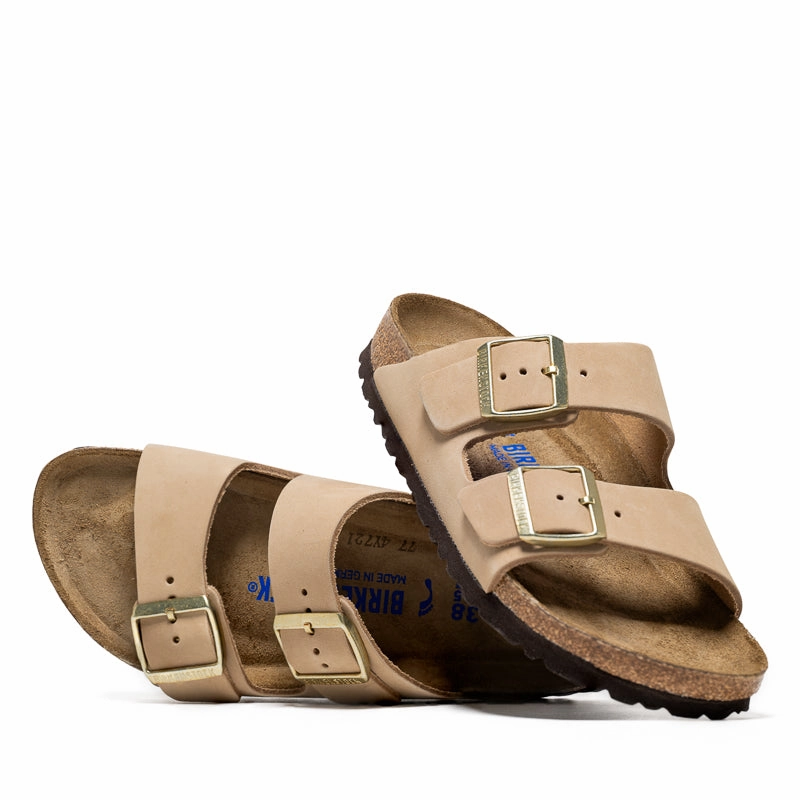 Women's Birkenstock Arizona Soft Footbed Nubuck - Sandcastle Casual traction Flexible Outsole Design