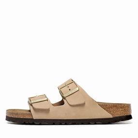 Women's Birkenstock Arizona Soft Footbed Nubuck - Sandcastle Shock Absorption Technology