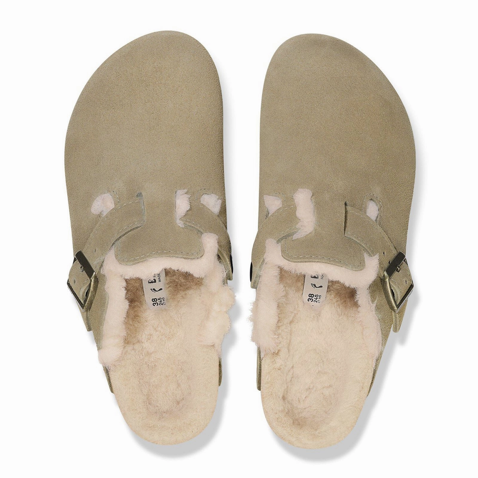 Birkenstock Boston Narrow Clog (Women) - Taupe Suede/Sandcastle Shearling Adjustable Ankle Closure