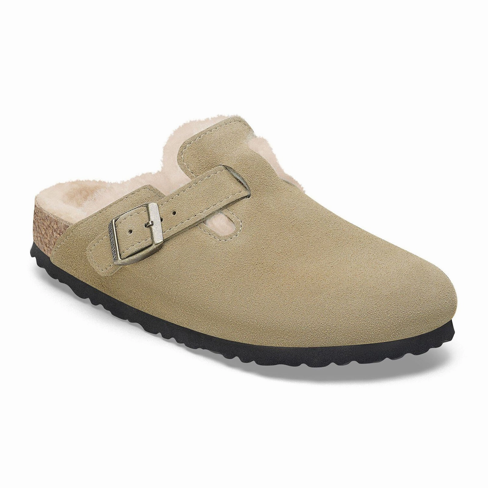 summer shoes Birkenstock Boston Narrow Clog (Women) - Taupe Suede/Sandcastle Shearling