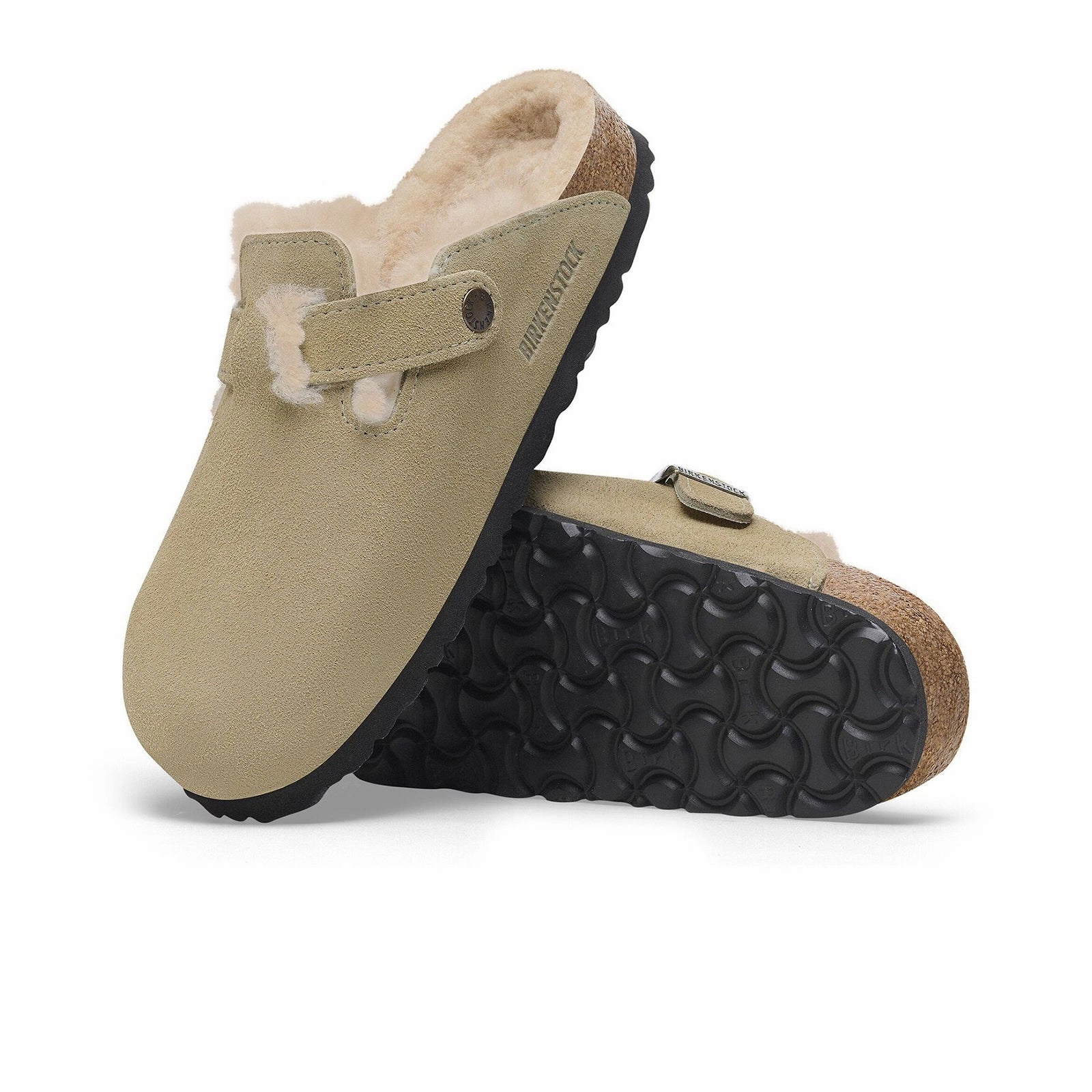Birkenstock Boston Narrow Clog (Women) - Taupe Suede/Sandcastle Shearling Pressure Relief