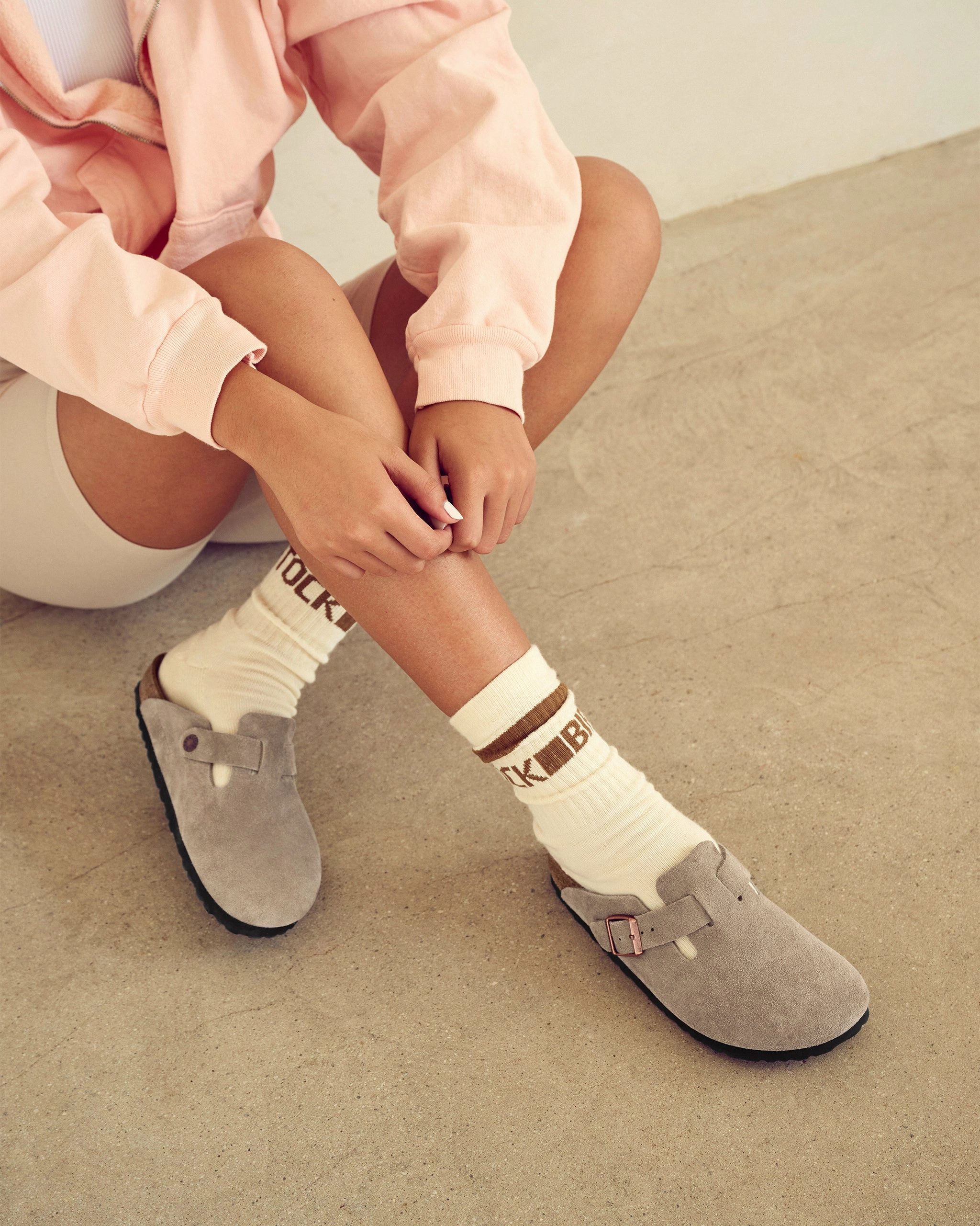 BOSTON SOFT CLOG - TAUPE - SUEDE Adjustable Heel Strap