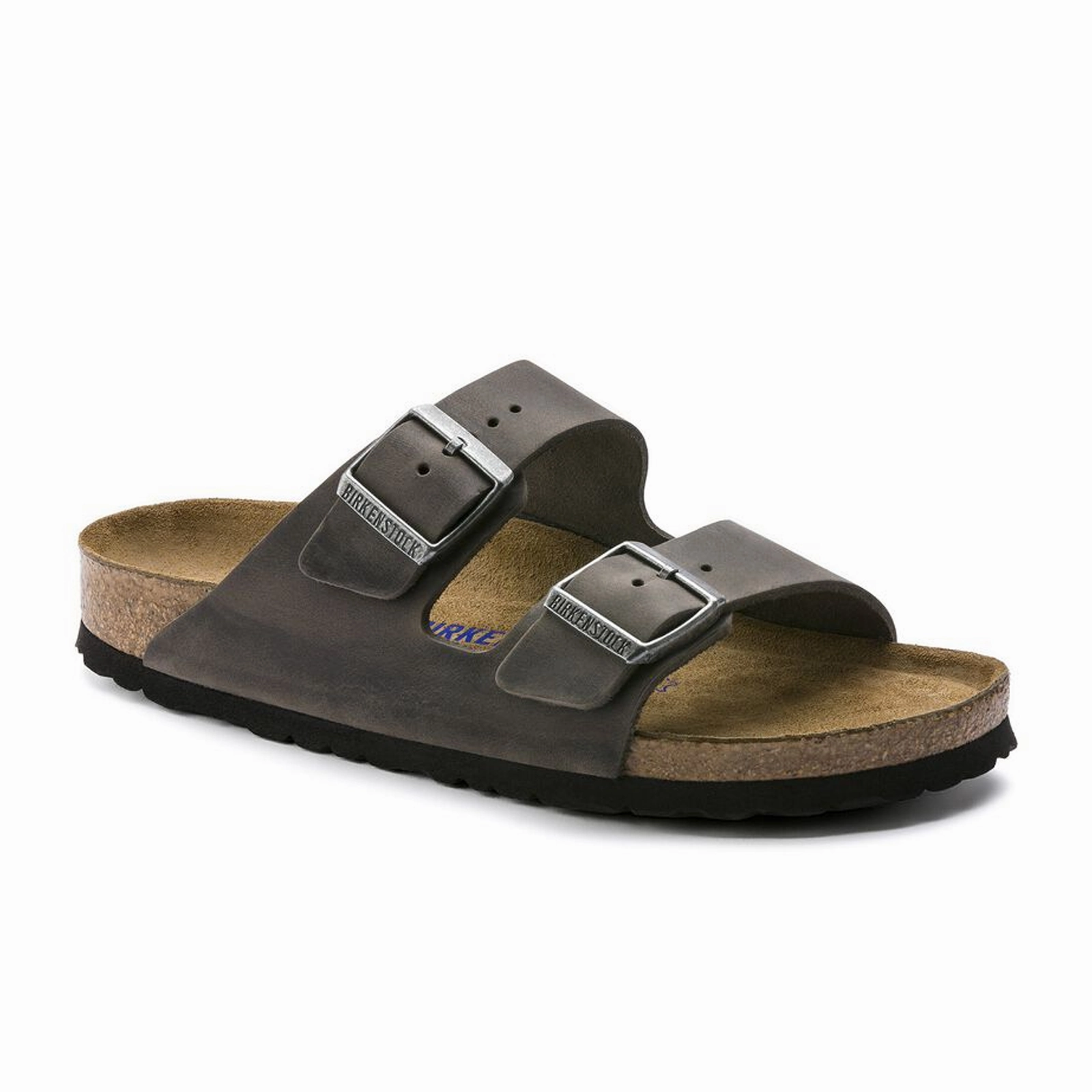 Heel Support Support Comfort Birkenstock Arizona Soft Footbed Slide Sandal (Unisex) - Iron Oiled Leather