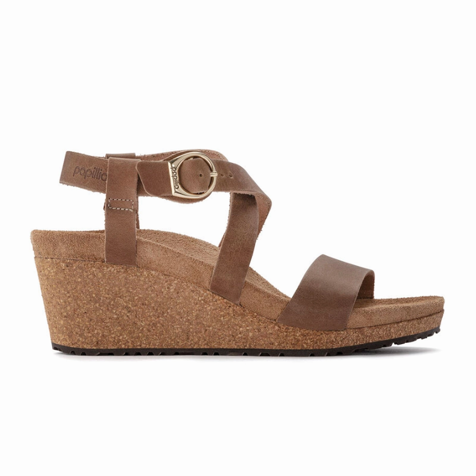 Zero Drop Platform Birkenstock Sibyl Ring-Buckle Narrow Wedge Sandal (Women) - Cognac Oiled Leather