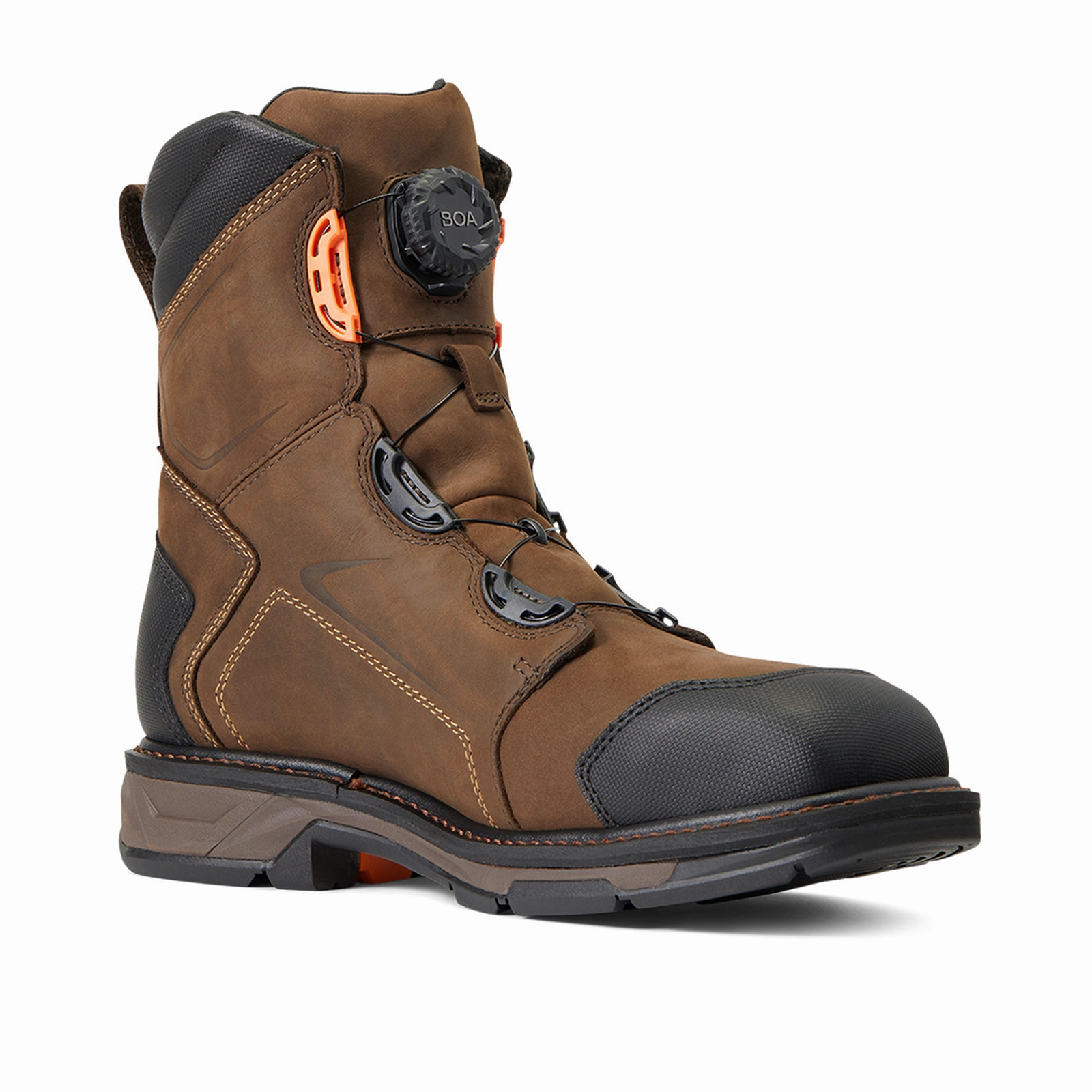 Modern Minimal Heavy-Duty Build Ariat Workhog XT 8" BOA Waterproof Carbon Toe Western Work Boot (Men) - Chocolate Brown