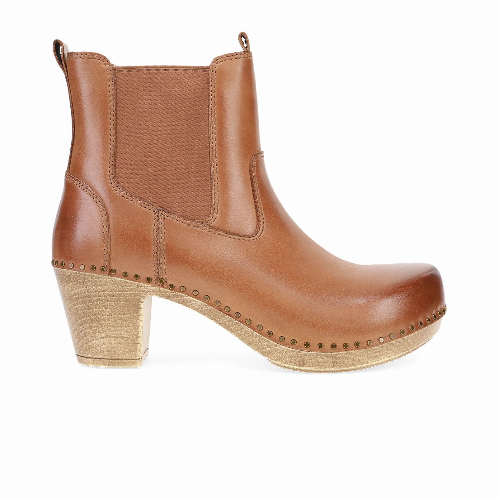 Elastic Sides Dansko Shayna Heeled Boot (Women) - Luggage Burnished Calf