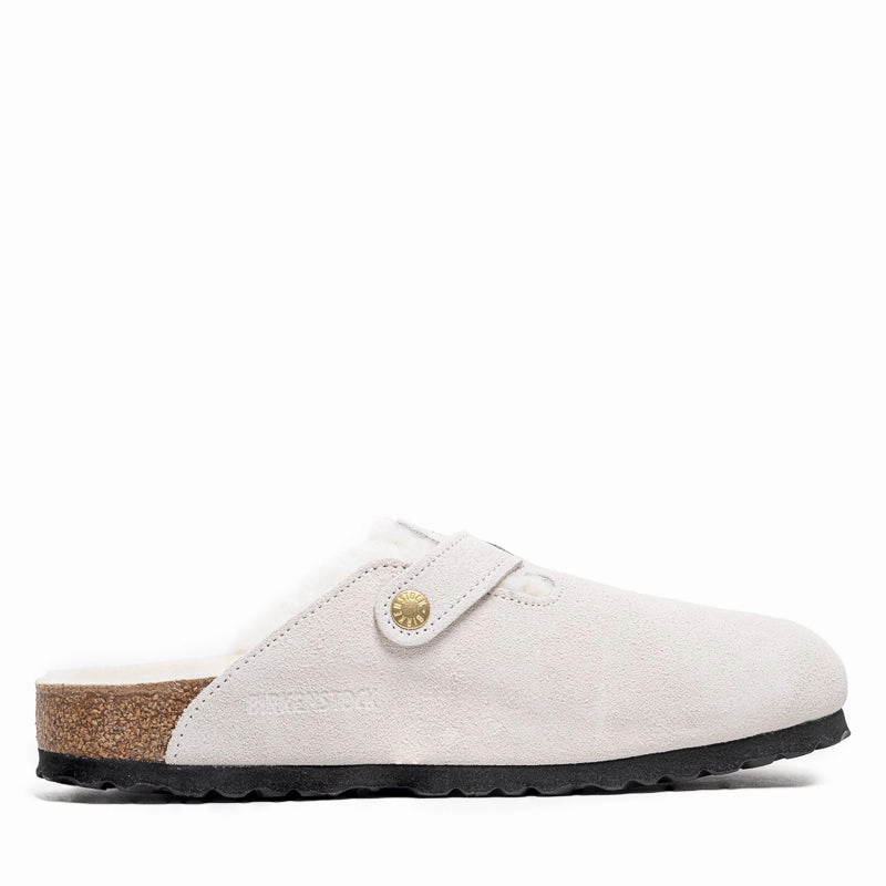 Women's Birkenstock Boston Shearling Suede - Antique White Stitch Free Construction