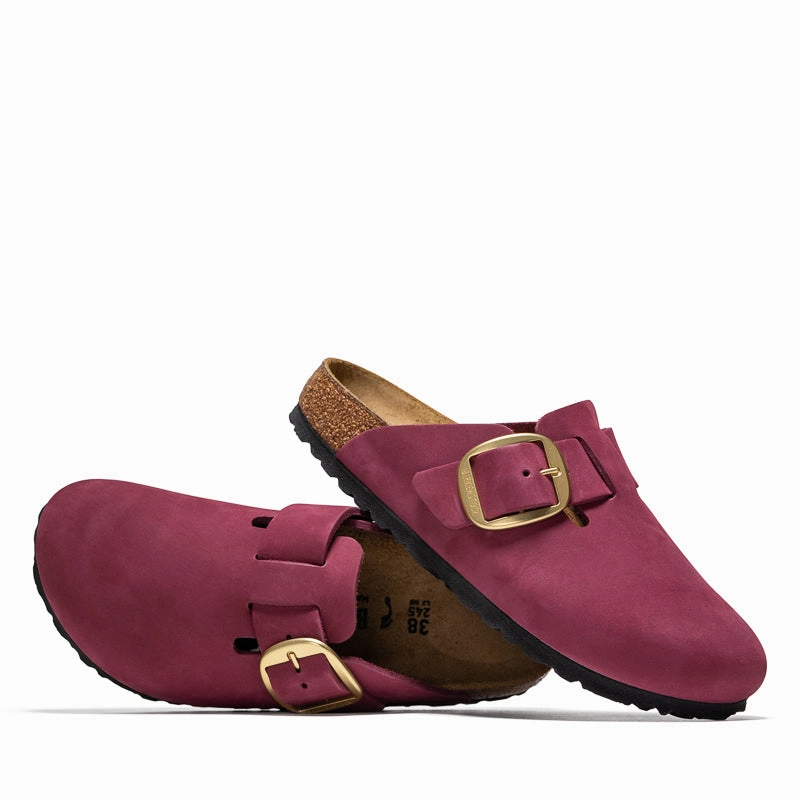 Neutral Footbed Design Women's Birkenstock Boston Big Buckle Nubuck - Berry Crush