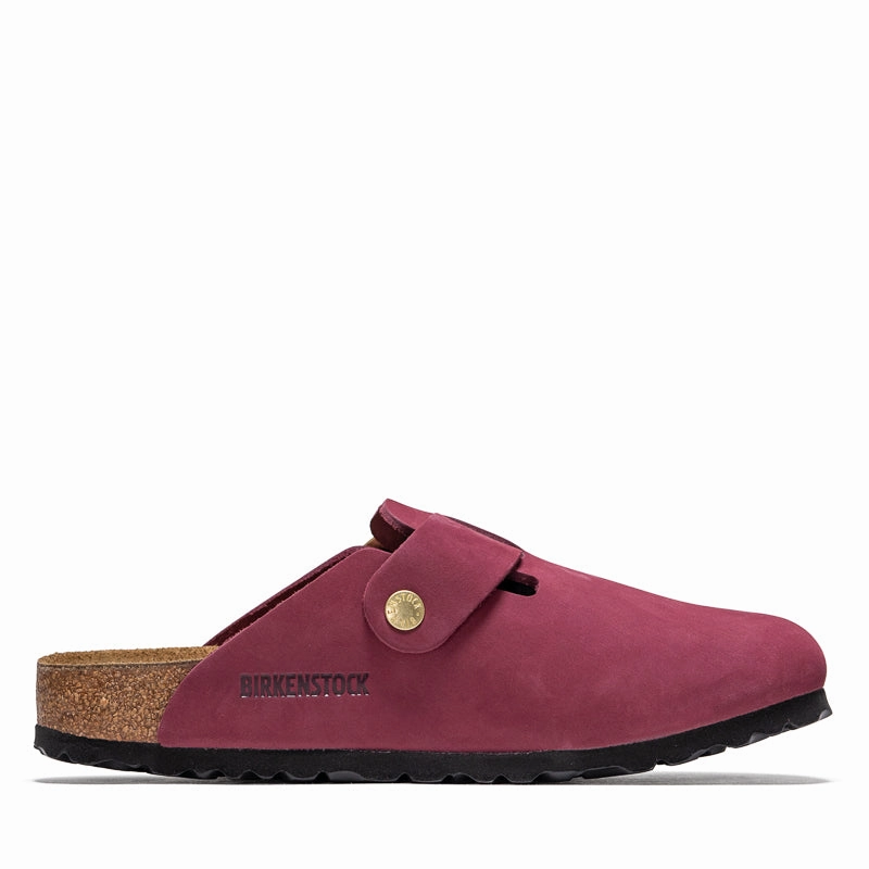 Women's Birkenstock Boston Big Buckle Nubuck - Berry Crush Stable Heel Light Mobility