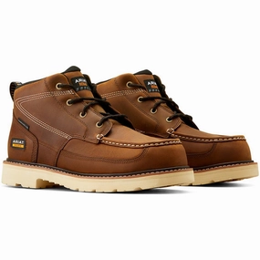 Abrasion Resistant Reinforcements Rebar Lift Composite-Toe Chukka Work Boot Distressed Brown